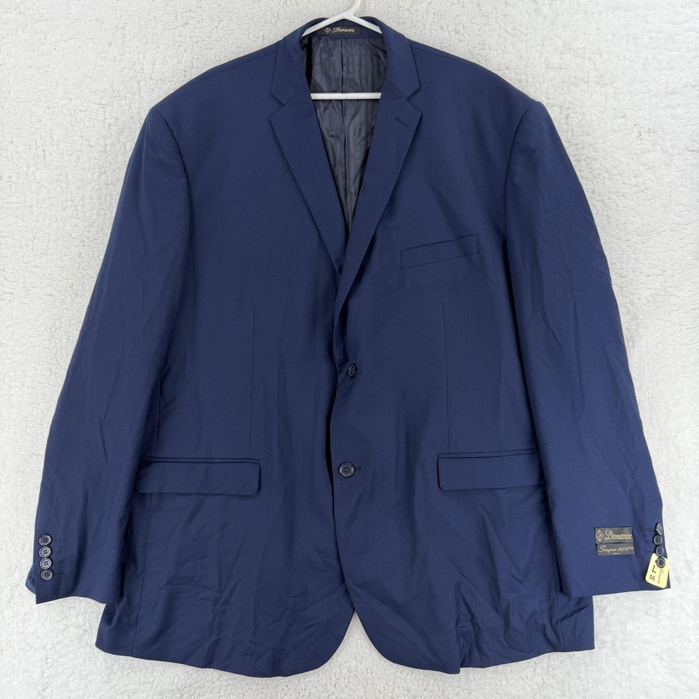 Demantie Suit Jacket‎ Mens 56L Blue Two Button Notch Lapel Lined Business Suit
